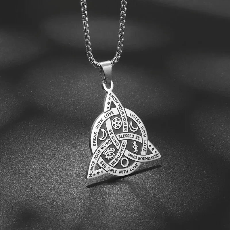 Witch Knot Necklace Stainless Steel Magic Knot Pagan Witchcraft Symbols Pendant Celtic Knot Necklace Jewelry Gifts for Women-Dollar Bargains Online Shopping Australia