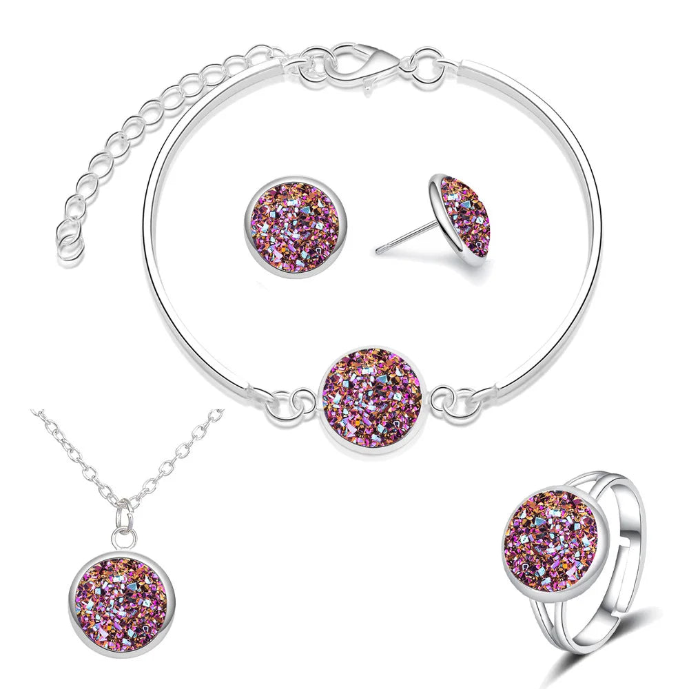 Luxury Quality Quartz Rhinestone Jewelry Sets for Women Simple Round Earrings Necklaces Set Bridal 4 Piece Silver Plated Jewelry-Dollar Bargains Online Shopping Australia