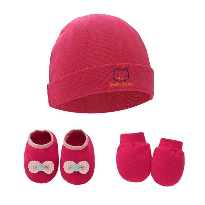 Baby Anti Scratching Gloves Hat Foot Cover Set Soft Cotton Newborn No Scratch Mittens Socks Beanies Cap Nightcap-Dollar Bargains Online Shopping Australia