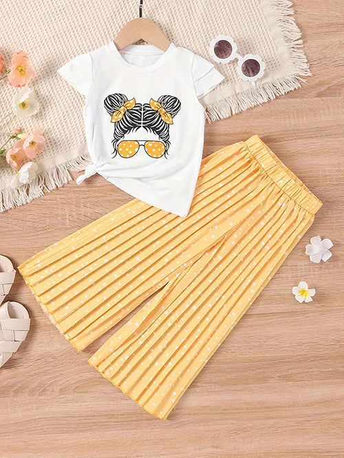 Girls Clothing Sets New Cotton Fashion Short Sleeved + Wide Leg Pants Casual Two Piece Set Kids Clothes-Dollar Bargains Online Shopping Australia