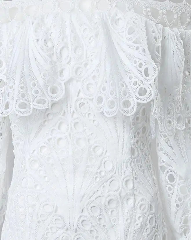 Women Eyelet Embroidery Off Shoulder Ruffle Hem Party Mini Dress A Line Summer Casual-Dollar Bargains Online Shopping Australia