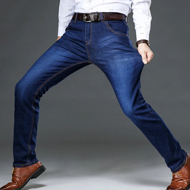Classic Men's Large Size Jeans Fashion Business Casual Stretch Slim Black Blue Men's Brand Pants