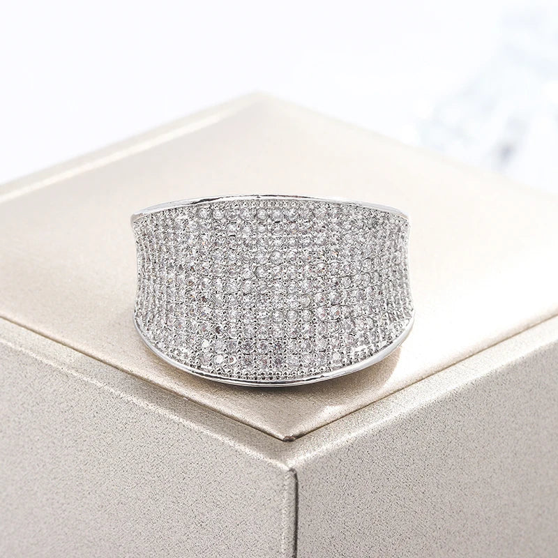 Silver Color Big Band Ring With Zircon StoneWomen Fashion Wedding Engagement Christmas Present