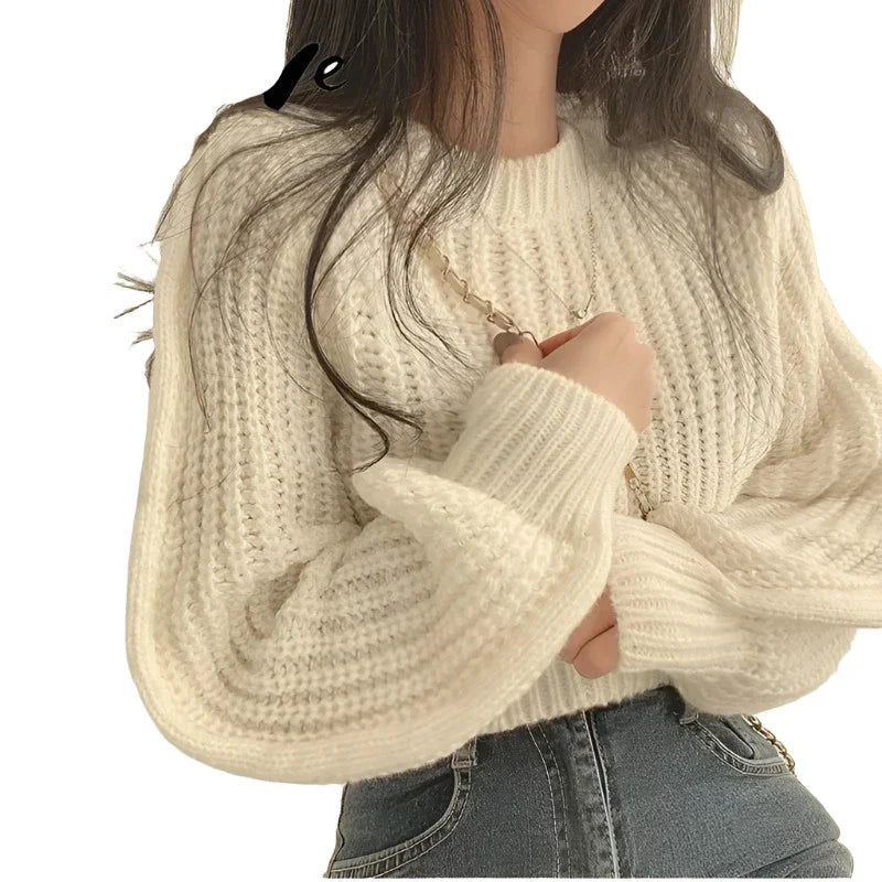 Knitted Sweater Pullovers Japan Girls Solid O Neck Short Crop Knit Tops 4 Colors-Dollar Bargains Online Shopping Australia