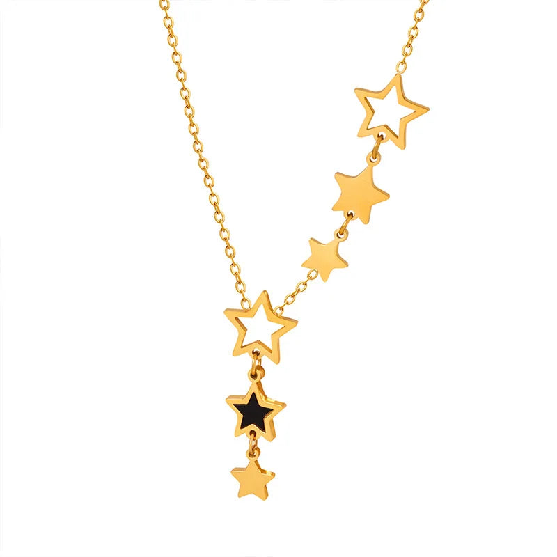 Star Pendant Necklace for Women Stainless Steel Gold Plated Chain Black Acrylic Fashion Jewelry-Dollar Bargains Online Shopping Australia