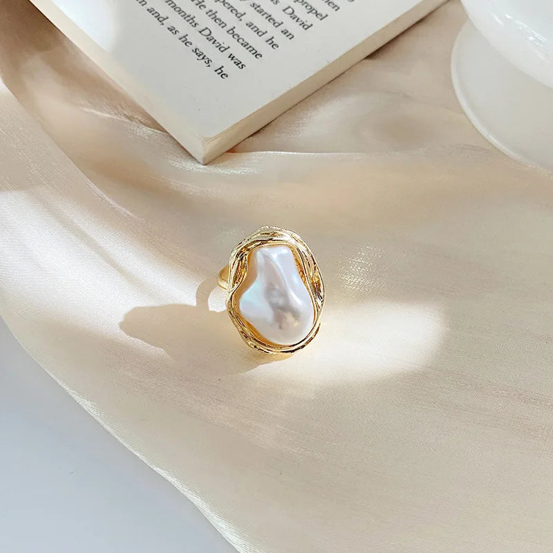 Starfish Pearl Ring Shape Gold Color Adjustable Rings Party Luxury Accessory