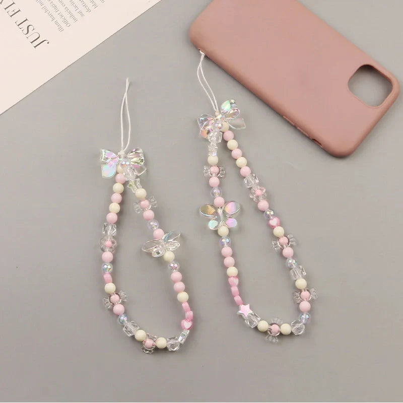 Creative Crystal Bowknot Pearl Beaded Mobile Phone Straps for Women Phone Case Key Chain Bag Pendant Decoration Accessories-Dollar Bargains Online Shopping Australia