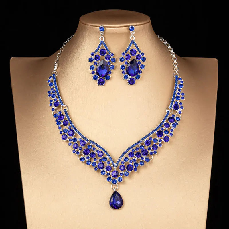 Luxury Crystal AB Color Choker Necklace Earrings Set Rhinestone Bridal Jewelry Sets for Bride Wedding Party Costume-Dollar Bargains Online Shopping Australia