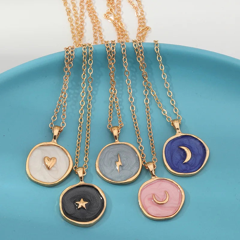 Colorful Moon Star Lightning Pendant Necklaces For Women Girls Enamel Fashion Party Daily Jewelry Trendy Clavicle Chain Necklace-Dollar Bargains Online Shopping Australia