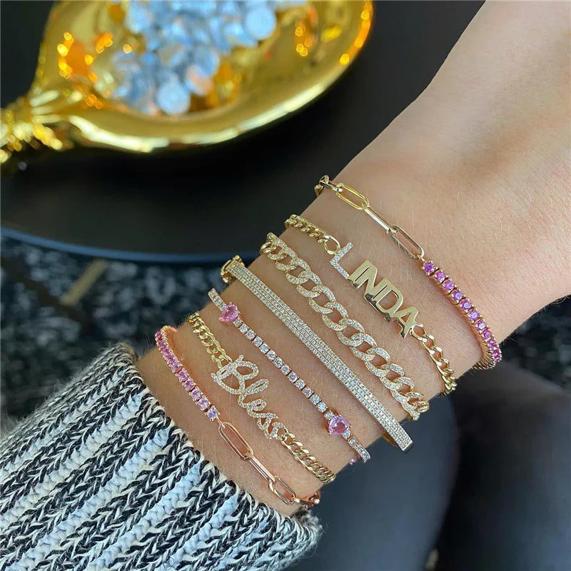 Cubic Zirconia Gold Color Tennis Bracelets For Women Girls Chain Bracelets Jewelry