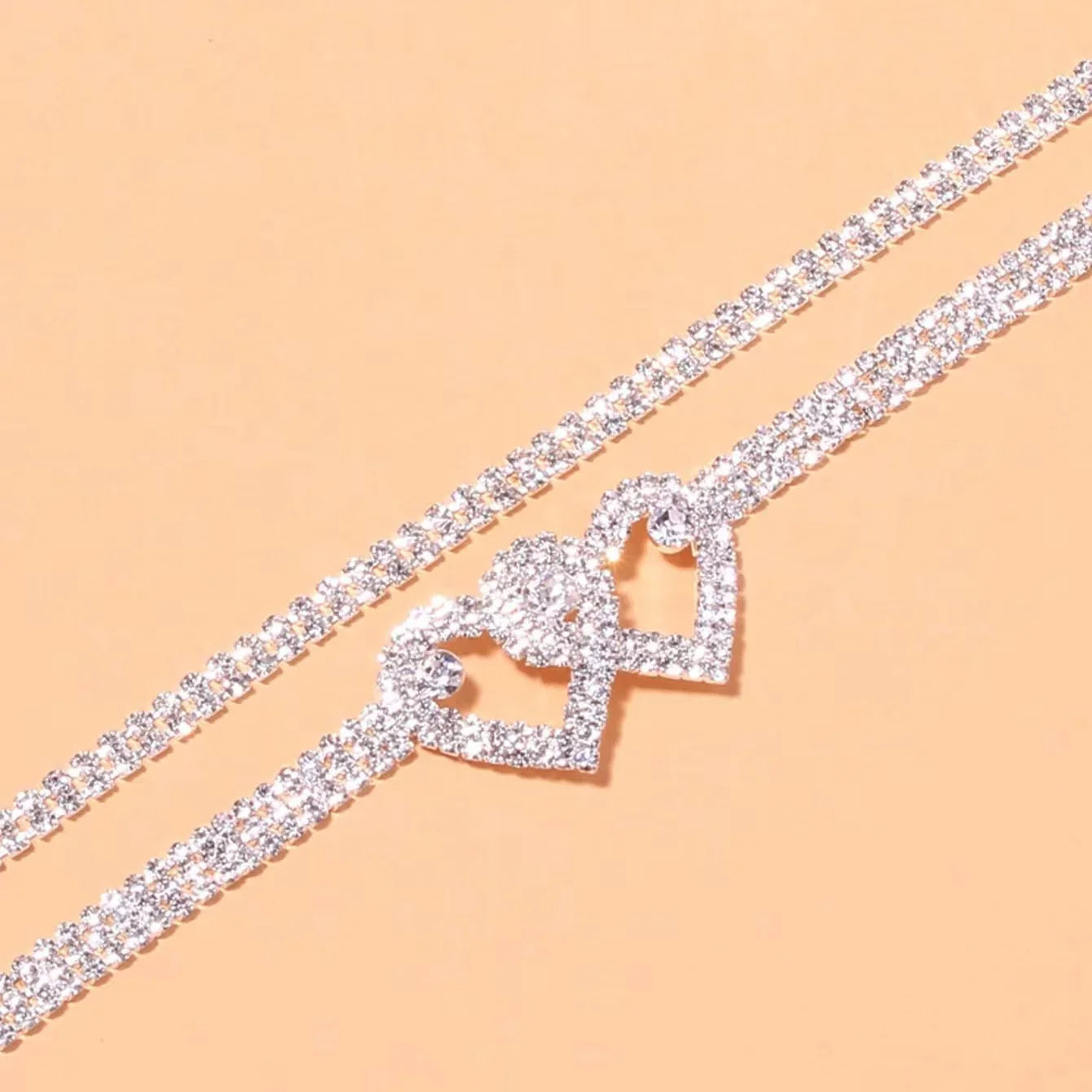 Fashion Rhinestone Double Heart Anklets for Women Silver Color Bling Hollow Out Love Foot Ankle Leg Bracelet Chain Ins Jewelry-Dollar Bargains Online Shopping Australia