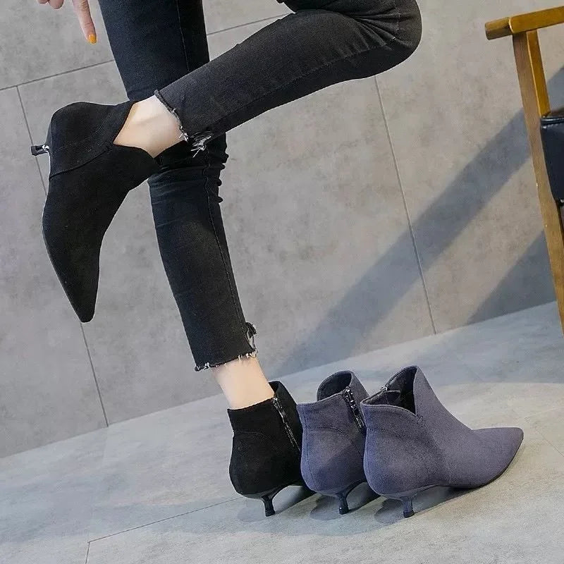 Ankle Boots Women Pointed Toe Stiletto Ankle Boots Low Heels for Women Chunky High Heel Female Shoes