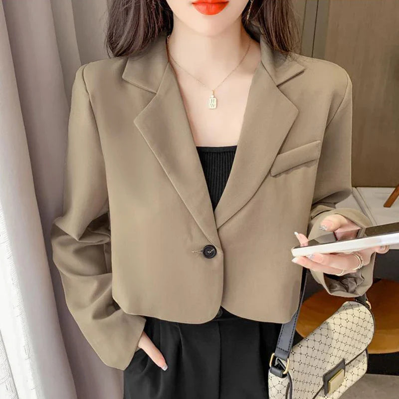 Long Sleeve Button Up Suit Jacket Woman Elegant All Match Office Blazer Female-Dollar Bargains Online Shopping Australia