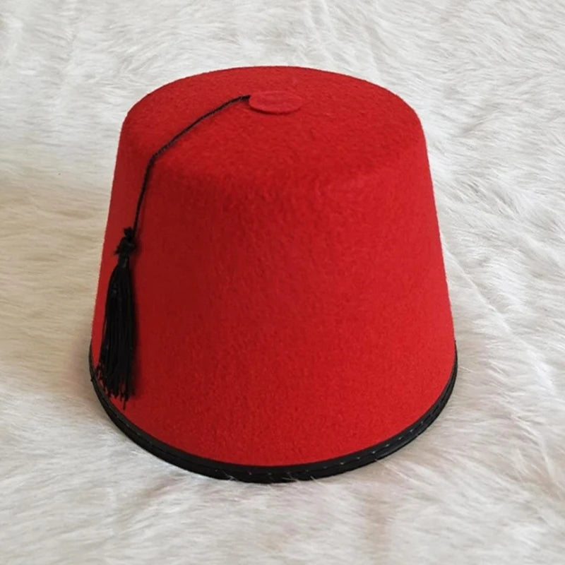 Red Fez Hat Traditional Moroccan Hat Tarboosh Hat Beanie Cap Flat Top Hat Soft Comfortable Universal Ottoman Turkish Hat