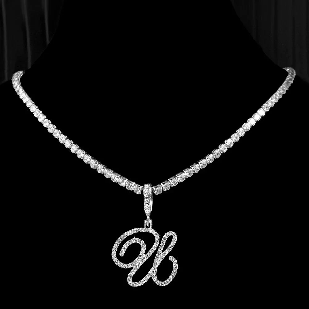 Cursive Letters Cubic Zirconia Chain Name Necklace Hip Hop Jewelry Gold Silver Color CZ-Dollar Bargains Online Shopping Australia