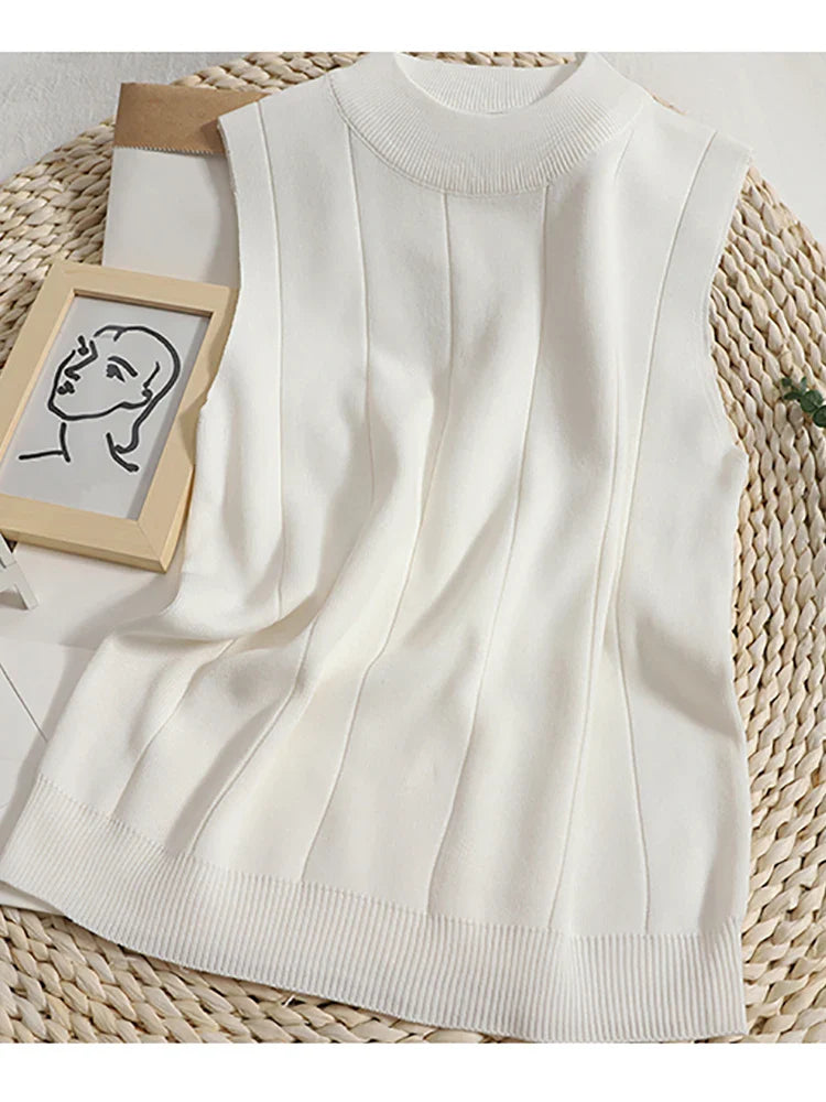 Women Knitted Green Tank Tops Women Thin Tops Basic Casual Tank Tops O-neck Tees Sleeveless Tops For Women-Dollar Bargains Online Shopping Australia