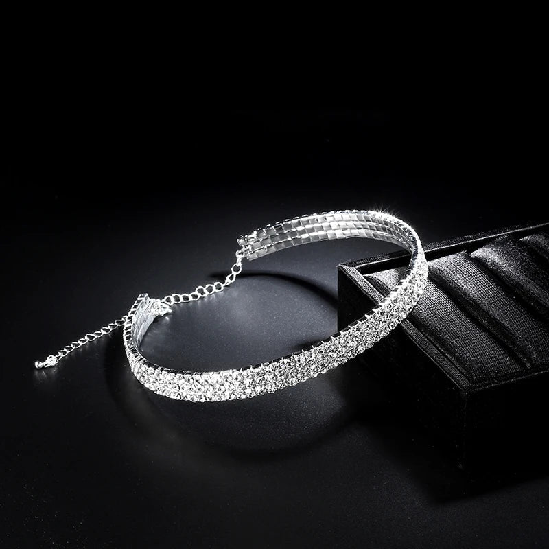 Sparkling Silver Color Crystal Collar Chain Choker Necklace Bridal Women Wedding Party Diamante Rhinestone Choker Jewelry Gifts-Dollar Bargains Online Shopping Australia