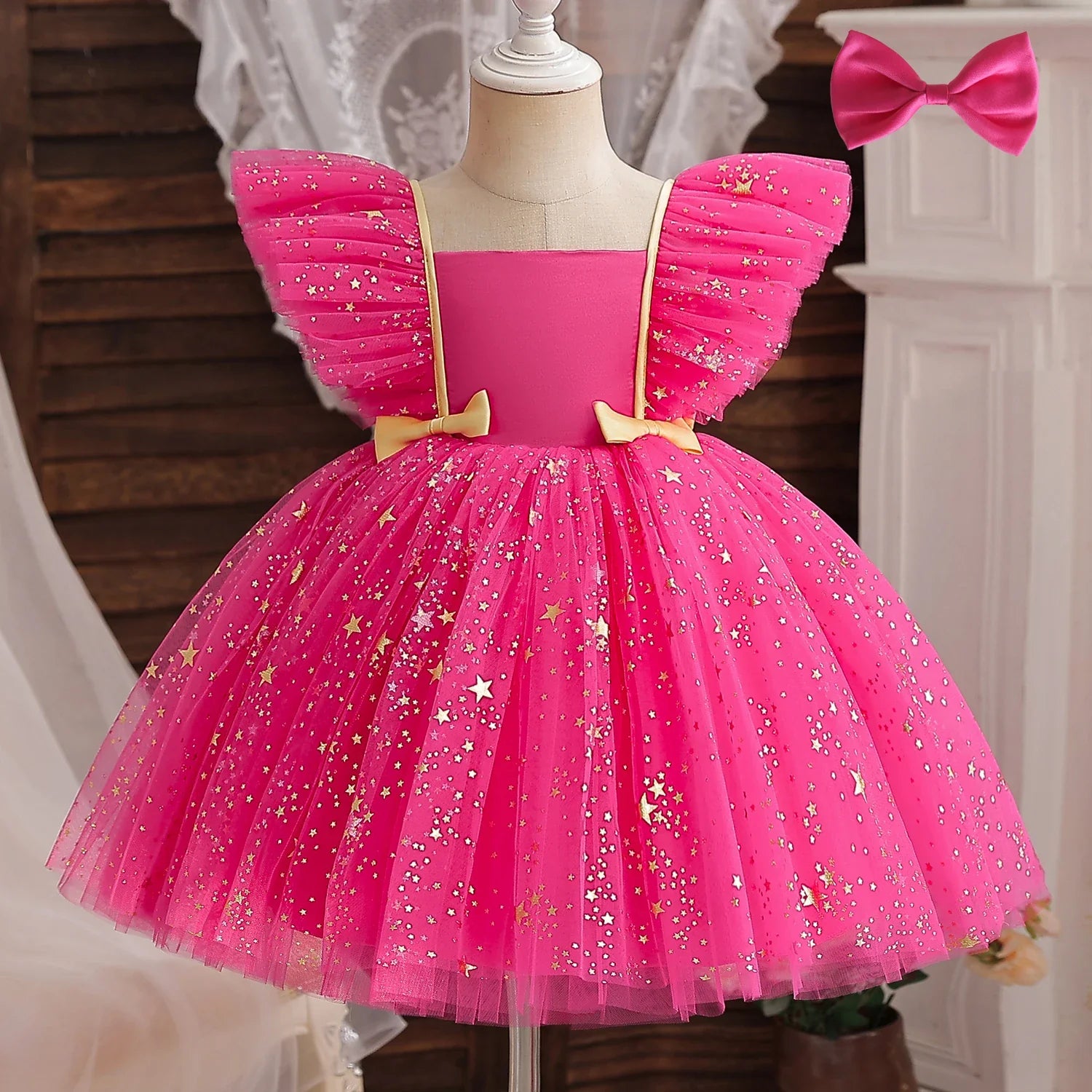 Toddler Baby Girls Dress Bow Baptism Dress for Girls Birthday Party Wedding Beading Dress Formal Tutu Fluffy Gown-Dollar Bargains Online Shopping Australia