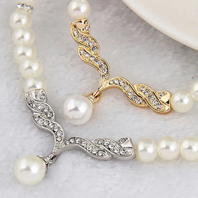 Women's 2 Piece Jewelry Sets One Gold Color Necklace + 1 Pair Earrings Wedding Bridal Pearl Elegant Decoration-Dollar Bargains Online Shopping Australia
