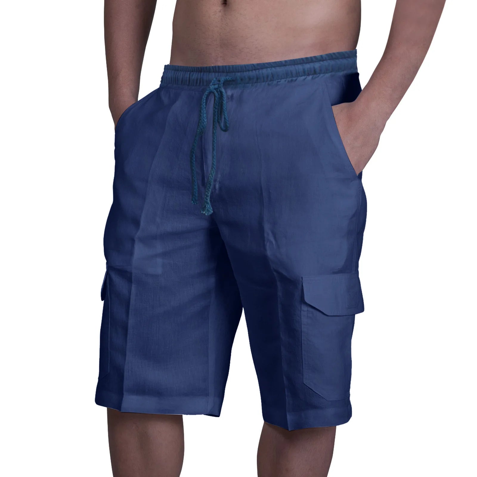 Men's Cotton Linen Shorts Pants Male Summer Breathable Solid Color Linen Trousers Fitness Streetwear
