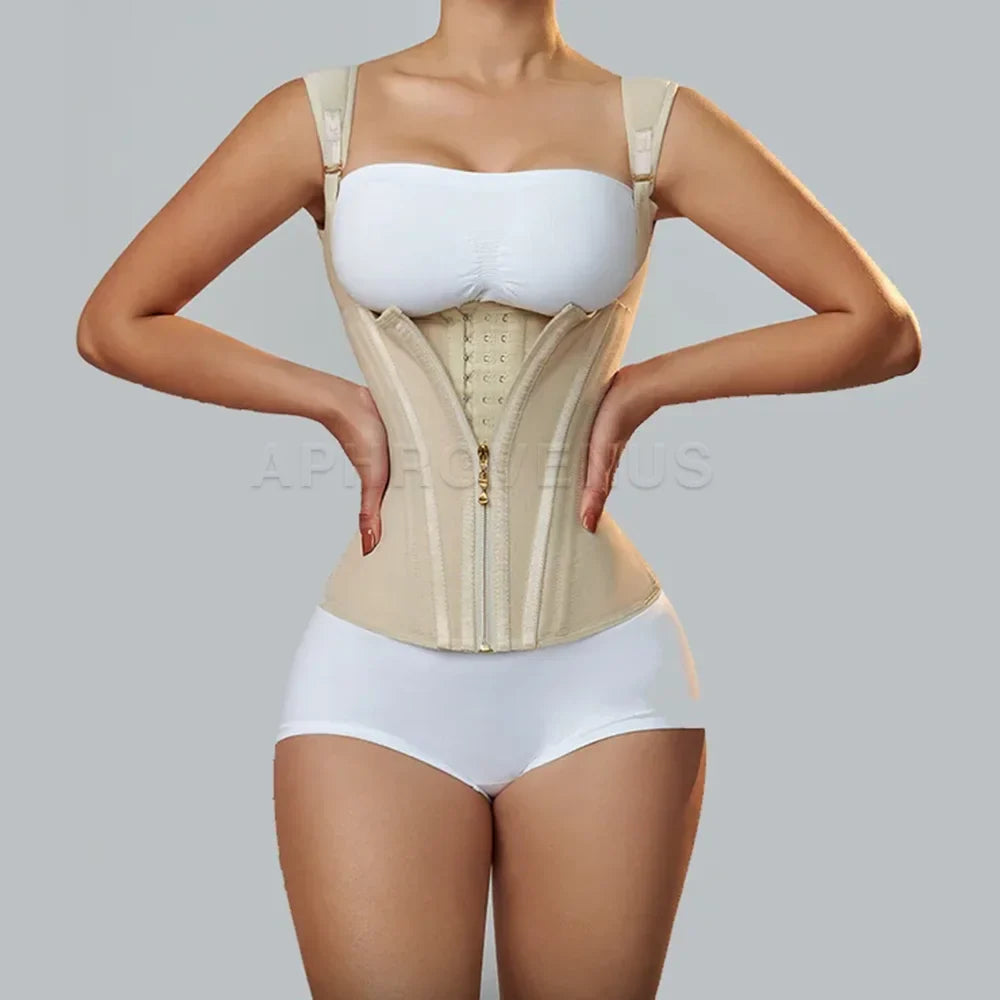 Women Double Compression Waist Trainer Corset with Bone Adjustable Zipper and Hook-eyes Flat Belly Body Shaper-Dollar Bargains Online Shopping Australia