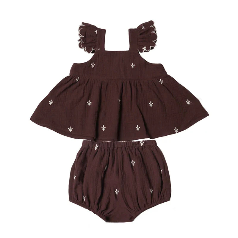 Summer Baby Girl Clothes Sets Organic Cotton Embroidery Infant Baby Girl Clothing-Dollar Bargains Online Shopping Australia