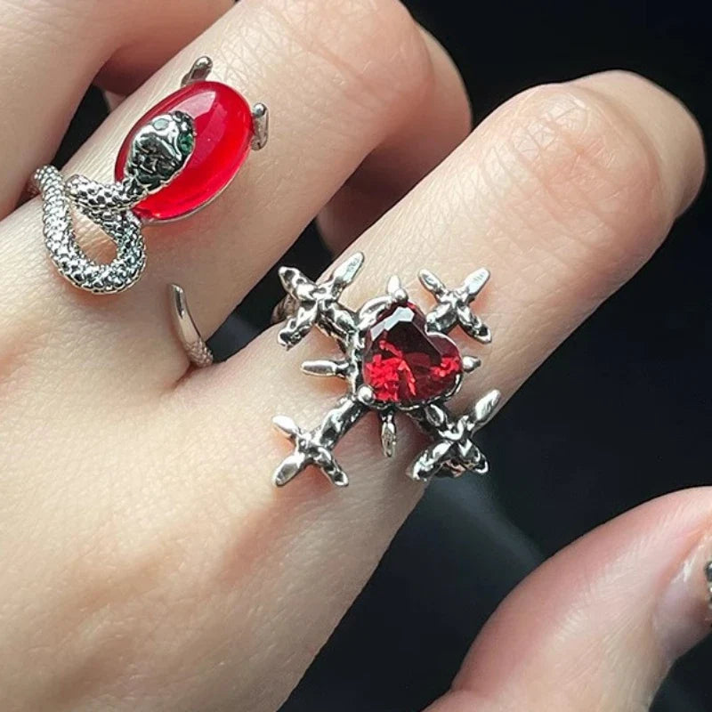 Women Ring Hip Hop Rings Personalized Dark Cross Opening Adjustable Ring Women Gothic Love Red Zirconia Party Jewellery-Dollar Bargains Online Shopping Australia