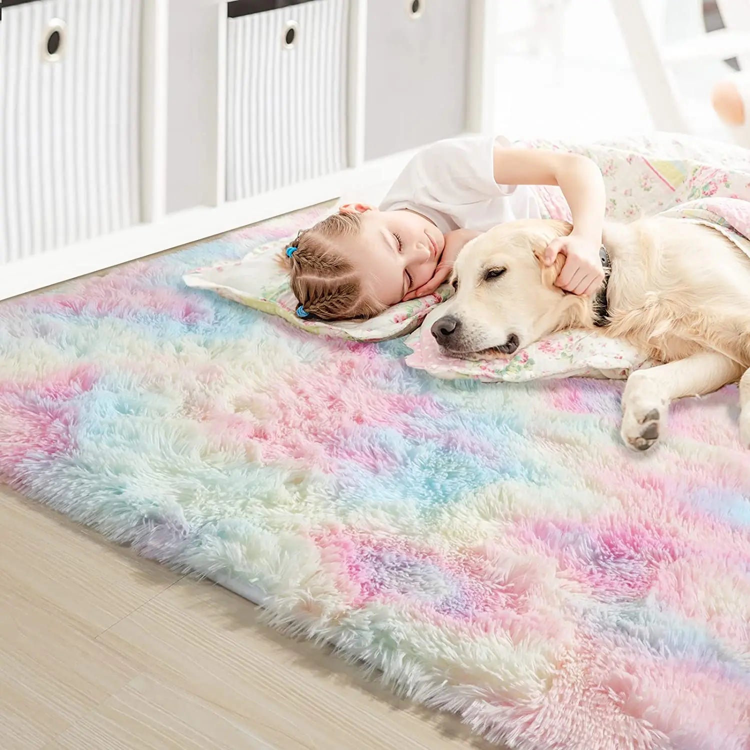 Rainbow Rugs Bedroom Soft Furry Carpets Living Room Kids Baby Room Nursery Playroom Cute Room Decor Area Rug