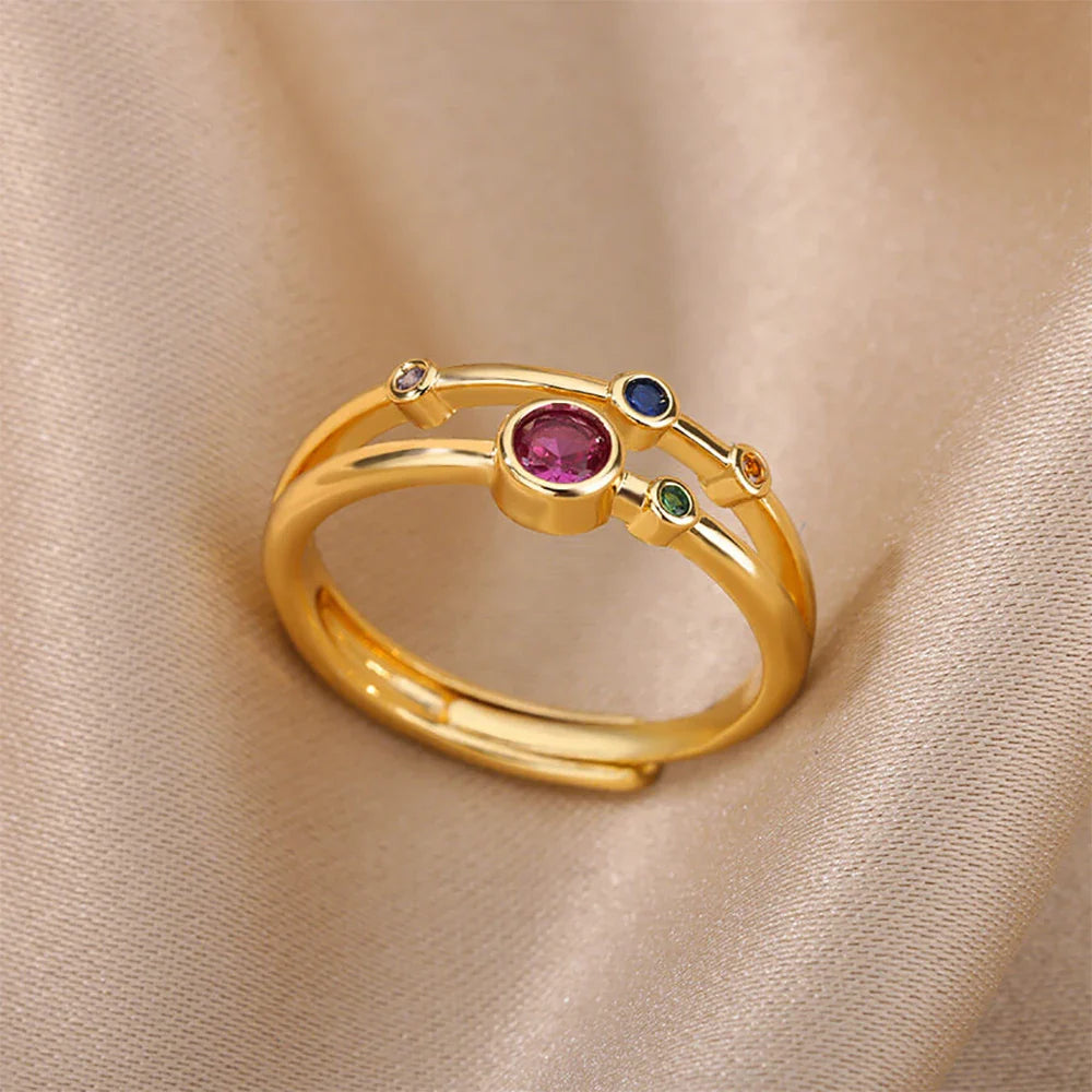Colorful Zircon Rings For Women Gold Color Stainless Steel Fashion Cubic Zirconia Ring Wedding Jewelry Gift-Dollar Bargains Online Shopping Australia