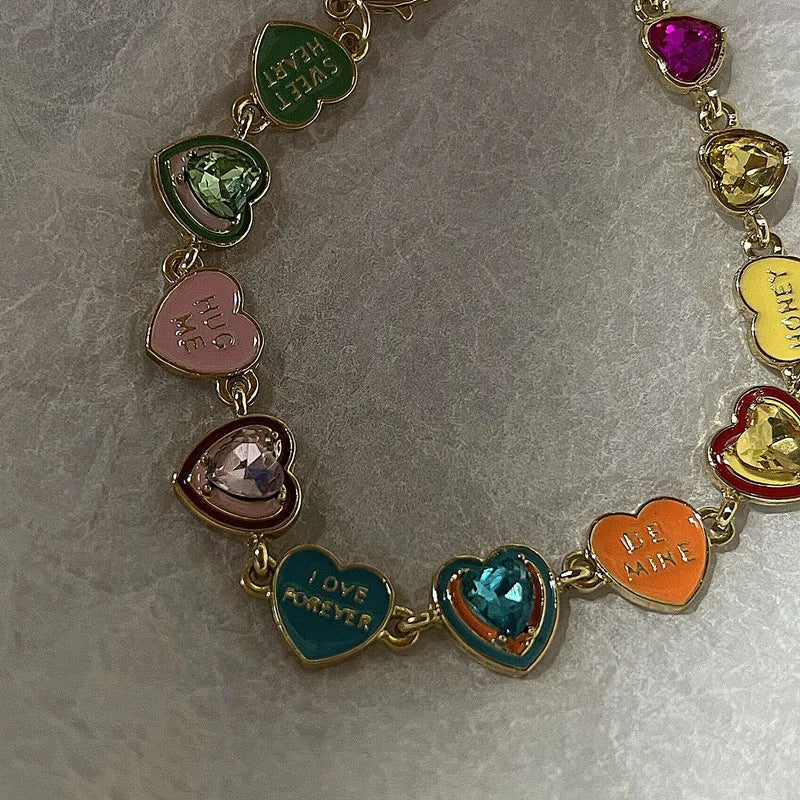 Love Enamel Bracelet Female INS Cute Heart Candy Color Bracelet