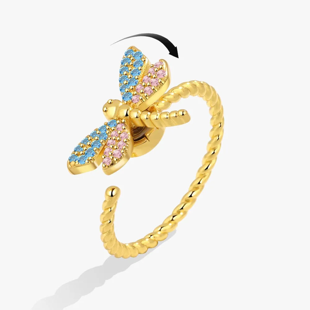 Fidget Spinner Ring Anxiety for Women Multiple Crystal Flower Eye Butterfly Animal Ring Rotate Anti Stress Wedding Jewerly-Dollar Bargains Online Shopping Australia