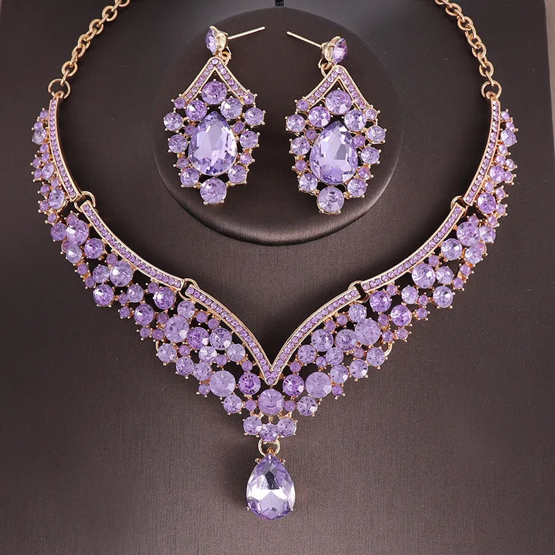 Luxury Crystal AB Color Choker Necklace Earrings Set Rhinestone Bridal Jewelry Sets for Bride Wedding Party Costume-Dollar Bargains Online Shopping Australia