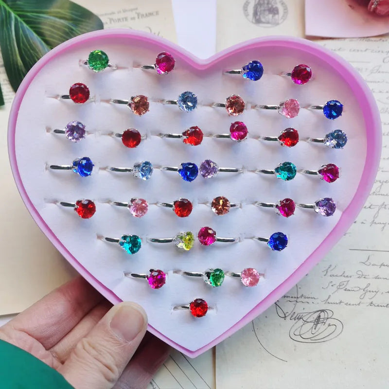 Adjustable Kids Crystal Rings Jewelry Heart Star Square Open Finger Ring For Children Girl Party Gift-Dollar Bargains Online Shopping Australia