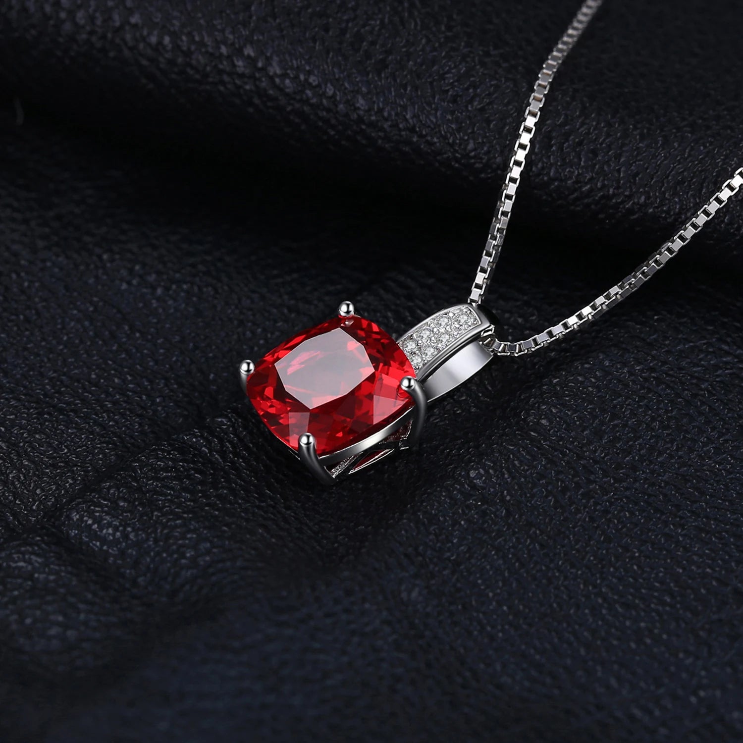 4.7ct Created Red Ruby 925 Sterling Silver Pendant Necklace for Women Cushion Cut Gemstone Choker Gift No Chain