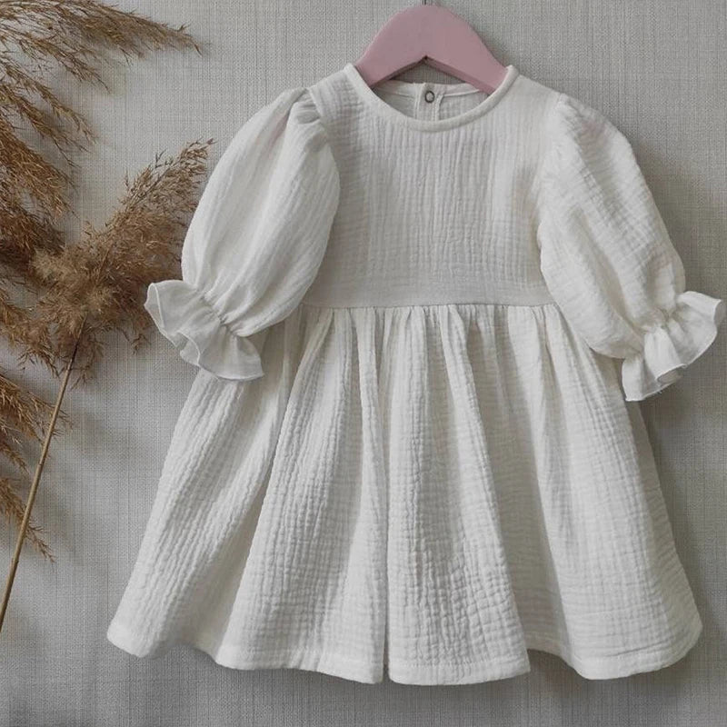 Children's Organic Cotton Double Gauze Loose Pockets Baby Girls Dress Fashion Princess Casual Kids Dresses-Dollar Bargains Online Shopping Australia