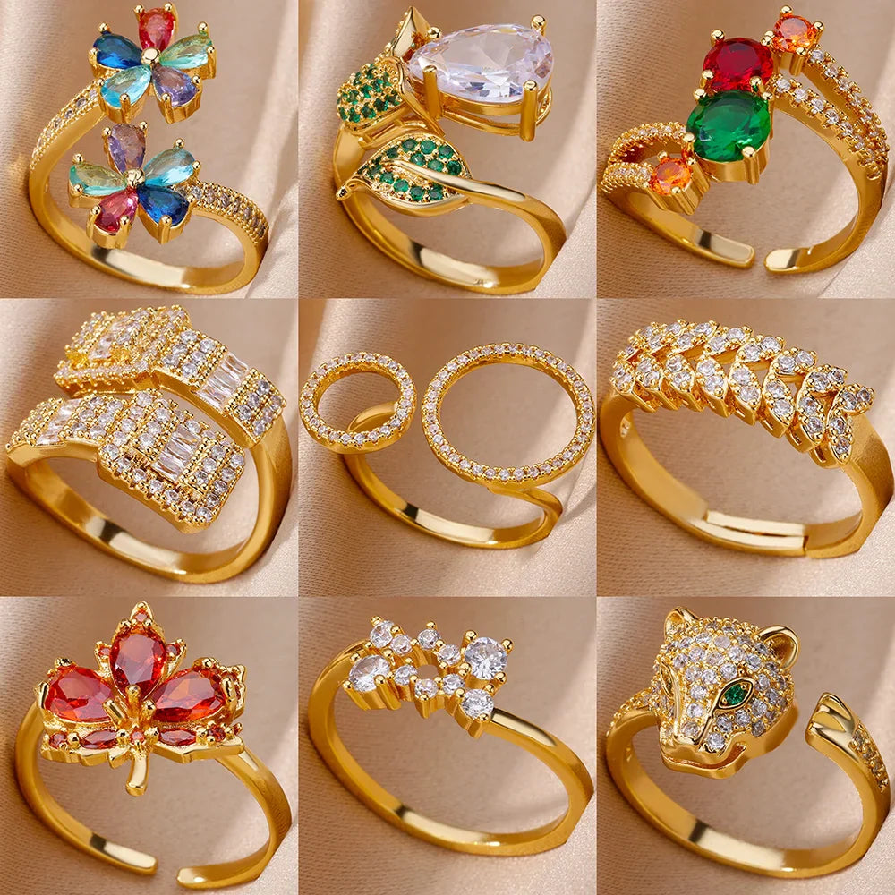 Beautiful Colorful Zircon Ring for Women Luxury Gold Color Jewelry Wedding Ring Vintage Fashion Couple Finger Accessories-Dollar Bargains Online Shopping Australia