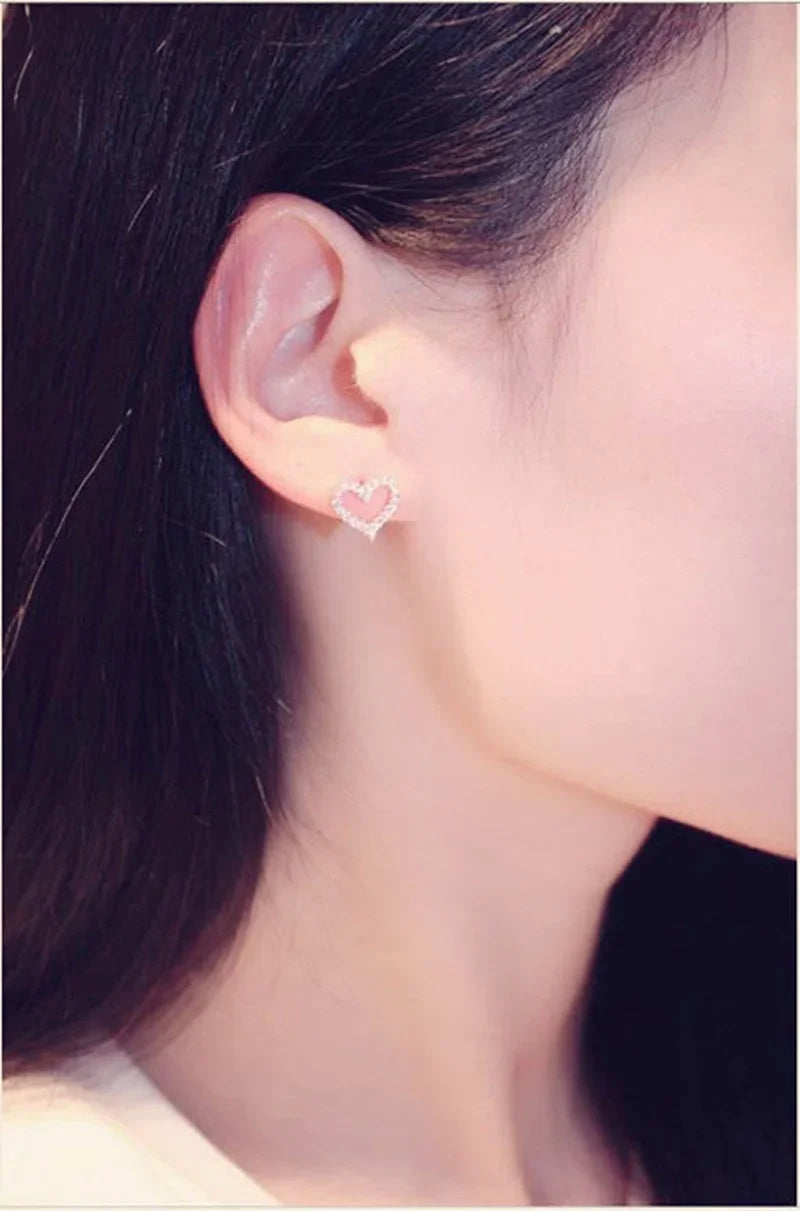Silver Color Heart Bling Zircon Stone Stud Earrings Women Jewelry-Dollar Bargains Online Shopping Australia