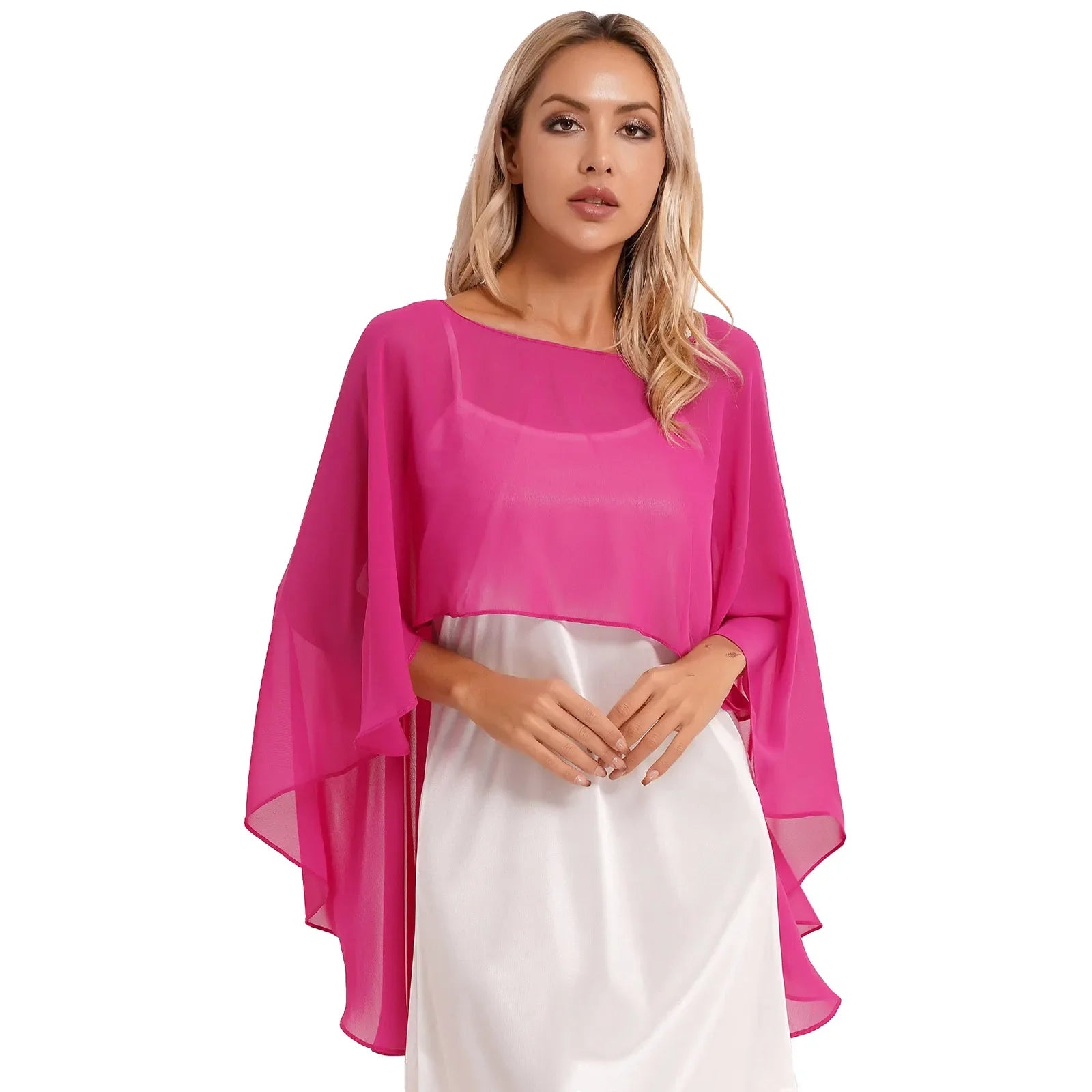 Women Chiffon Solid Pullover Capes Shawl Hi-low Hem Thin Soft Shrug Ponchos for Wedding Bridal Bridesmaid Evening Party Dress-Dollar Bargains Online Shopping Australia