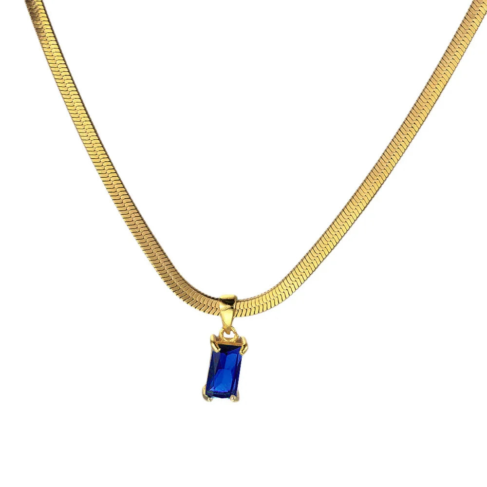 Squares Crystal Pendant Necklace for Women Dazzling CZ Gold Color Stainless Steel Choker Snake Chain on Neck Jewelry-Dollar Bargains Online Shopping Australia