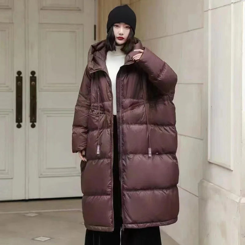 Oversized Puffer Coat for Women Thick Warm Duck Down Jacket Hooded Loose Parker Coat