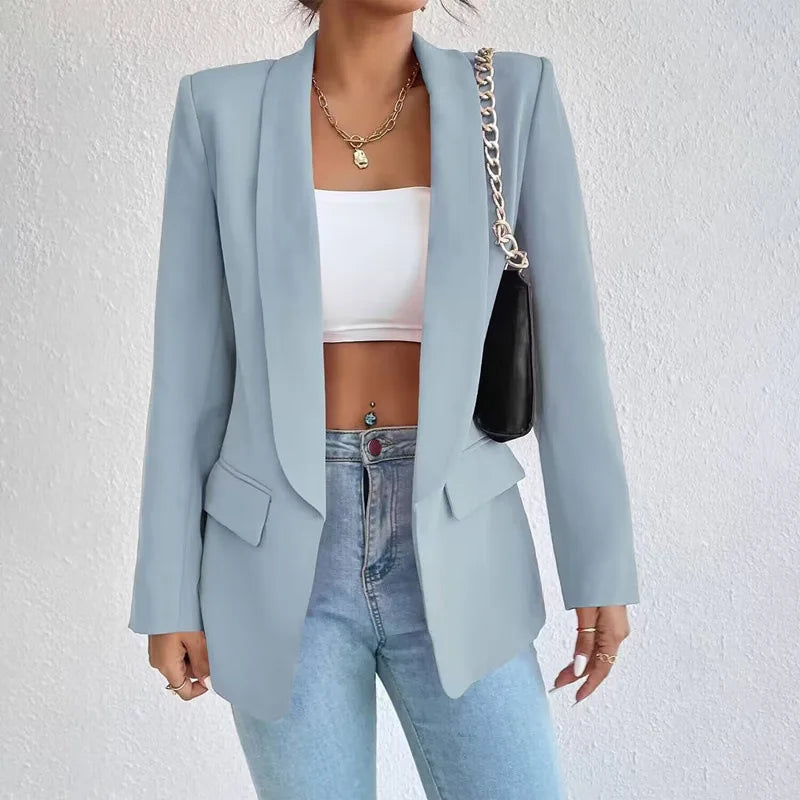 Women Elegant Casual Solid Blazer Vintage Formal Business Chic Suit Jackets Female Outerwear Long Sleeve Open Stitch Slim Coats-Dollar Bargains Online Shopping Australia