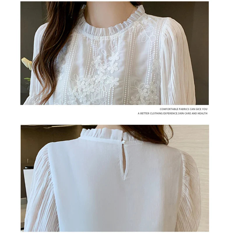 Women Blouse Short Sleeve Embroidery Lace Chiffon Blouse Shirt Blouse Women-Dollar Bargains Online Shopping Australia