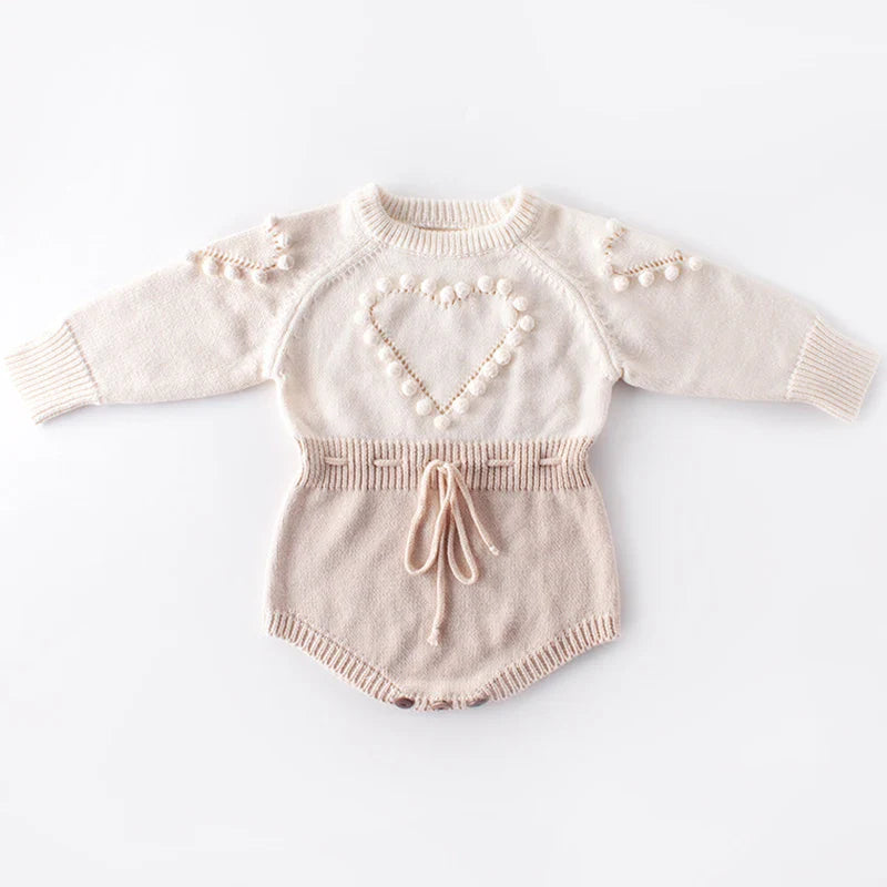 Heart Jumpsuit Infant Baby Girl Knitted Clothes Love Romper Bodysuit Outfit Autumn Cotton Knitted Sweater Bodysuit-Dollar Bargains Online Shopping Australia