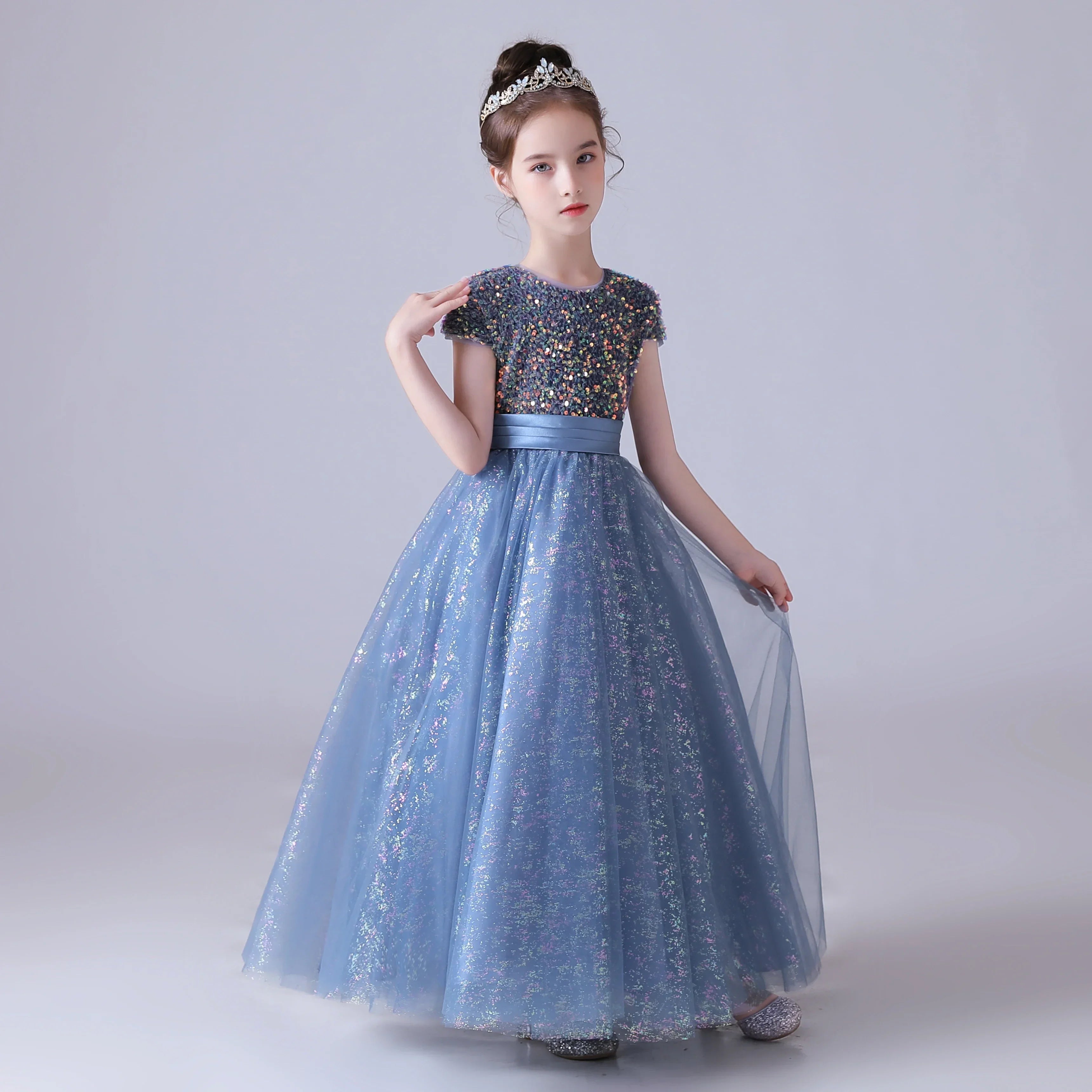Sparkly Sequins Short Sleeves Flower Girl Dresses Tulle Kids Birthday Party Pageant Prom Gown Junior Bridesmaid-Dollar Bargains Online Shopping Australia