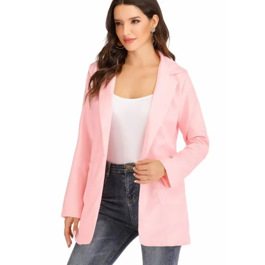 Plus Size Blazer Women Clothing Casual Cardigan Autumn Winter Overcoat Solid Large Topcoat Lapel Jacket Grace Fashion Outer Wear