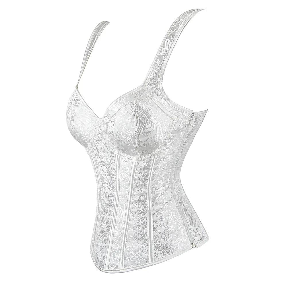 Steampunk Corset with Cup Lingerie Zipper Side Straps Overbust Corset Waist Trainer Bustier Plus Size-Dollar Bargains Online Shopping Australia