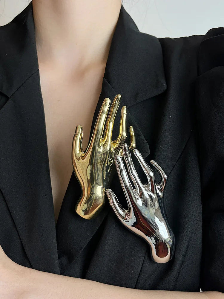 Glossy Metal Large Hand Shape Pin Brooch for Men and Women Jewelry Accessories-Dollar Bargains Online Shopping Australia