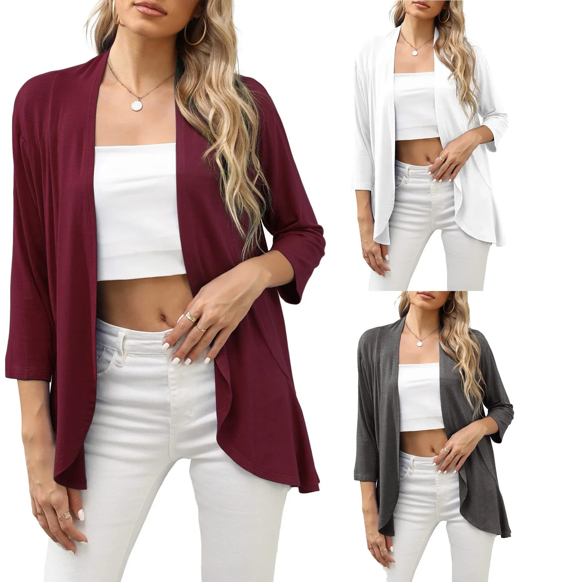 Women Fashion Cardigan Spring Solid Color Cardigan Top Open Stitch Solid Female Autumn-Dollar Bargains Online Shopping Australia