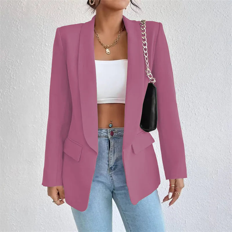 Women Elegant Casual Solid Blazer Vintage Formal Business Chic Suit Jackets Female Outerwear Long Sleeve Open Stitch Slim Coats-Dollar Bargains Online Shopping Australia