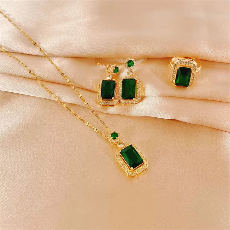 Women's Fashion Cubic Zirconia Necklace Earrings Ring Jewelry Set Girls Anniversary Wedding Valentine's Day Perfect Gift-Dollar Bargains Online Shopping Australia